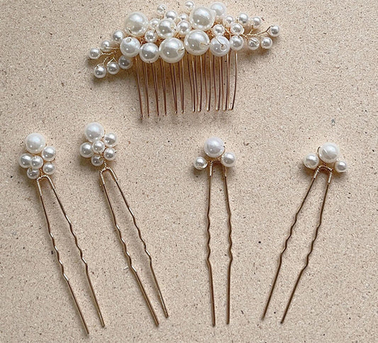 Wedding Pearl Hair Comb Hairpin Set for Women – U-Shaped Alloy Side Clip Tiaras – Fashion Bridal Headpiece Hair Accessory