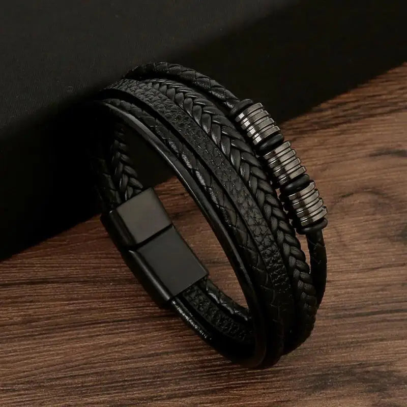 Klassiek Leren Armband voor Mannen – Handgeweven Multi-layer Design