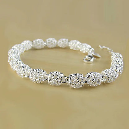 Silver Bracelet – Geometric Zirconia Link Bracelet for Women | Lucky Charm Bangle Jewelry 