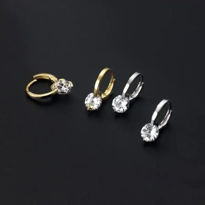 Boucles d'oreilles pendantes en zircon à quatre feuilles couleur or pour femmes – Charmantes boucles d'oreilles créoles en acier Accessoires de mariée