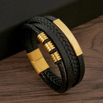 Bracelet en cuir classique pour homme – Design multicouche tissé à la main