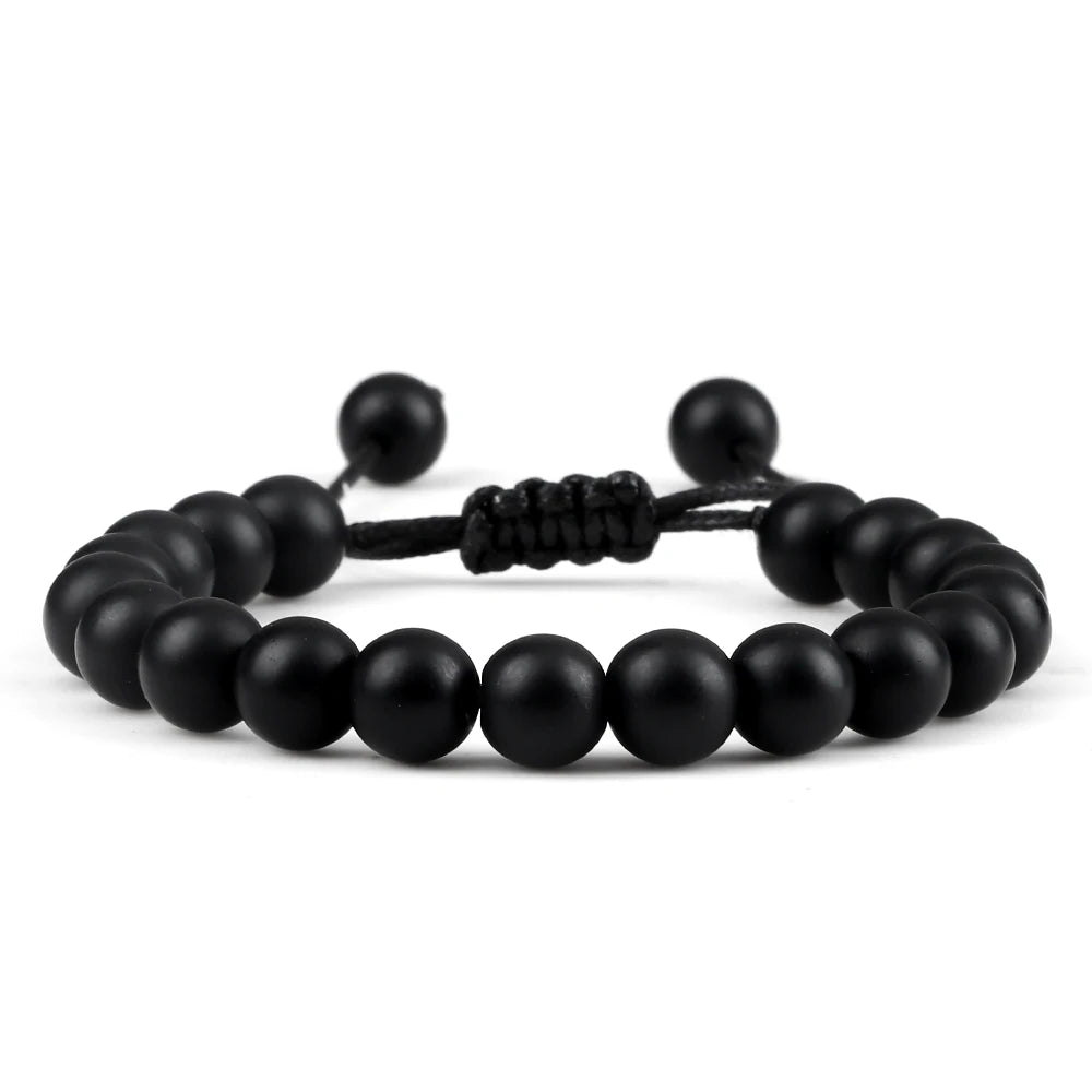 Handgemaakte Kralen Armband – Natuursteen Zwarte Onyx en Obsidiaan