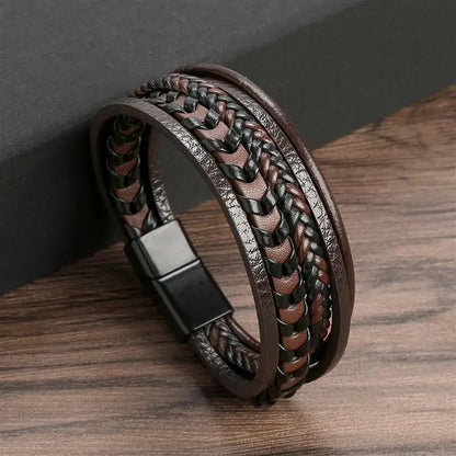 Bracelet en cuir classique pour homme – Design multicouche tissé à la main