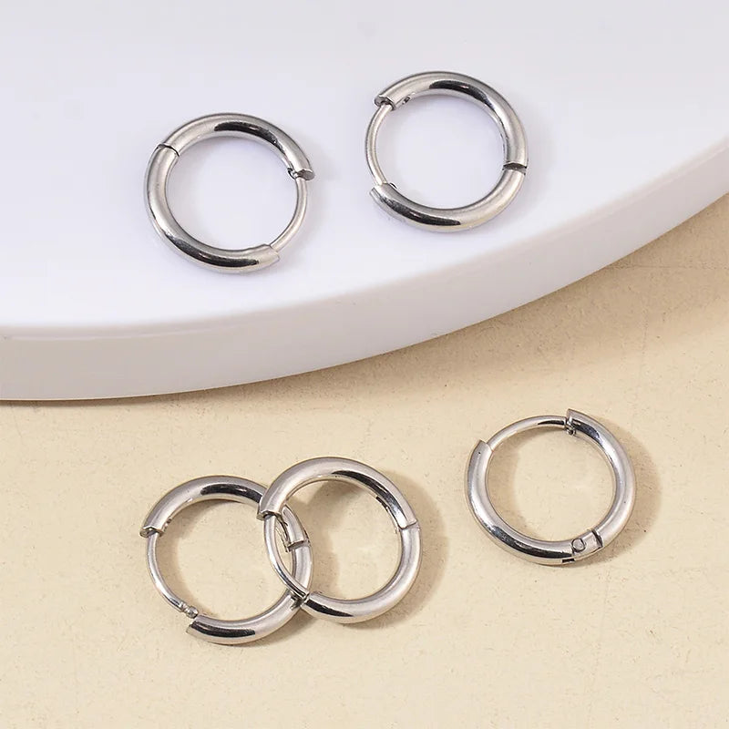 4 Pairs Stainless Steel Round Hoop Earrings Set – Gold Colored Hoops for Women and Men