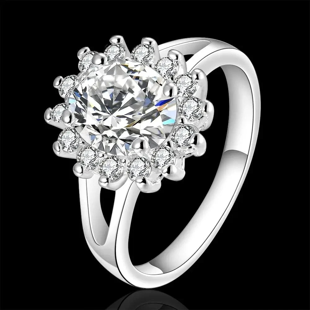 Crystal Flower Moissanite Diamond Rings For Women – Fashion Wedding Party Gifts Jewelry