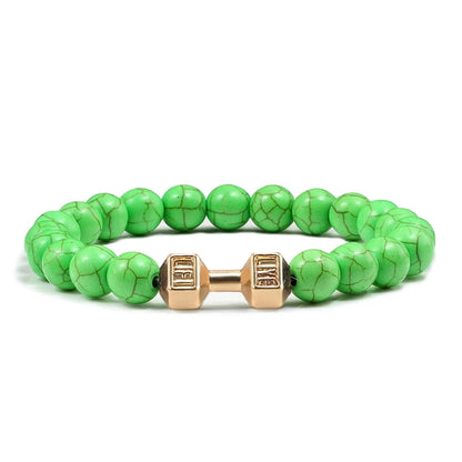 Natuurlijke Vulkanische Steen Armband – Zwart & Wit Kralen met Dumbbell Bedel (Unisex)