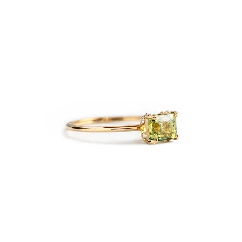 Silver Square Green or Yellow Crystal Finger Rings for Women and Girls – Wedding Statement Ring