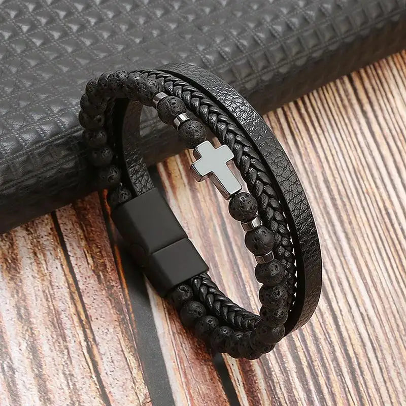 Klassiek Leren Armband voor Mannen – Handgeweven Multi-layer Design