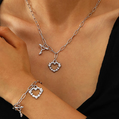 Stainless Steel Heart Shaped Jewelry Set – Bohemian Necklace and Bracelet