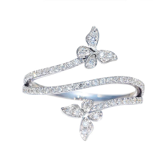 Exquisite Double Butterfly Ring – 925 Sterling Silver – Radiant Zirconia