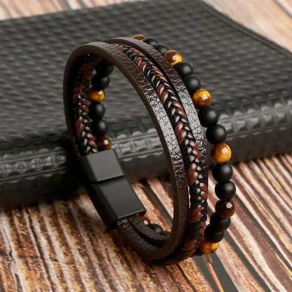 Klassiek Leren Armband voor Mannen – Handgeweven Multi-layer Design