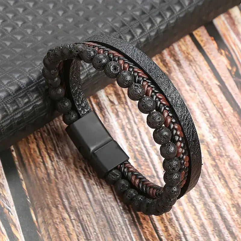 Klassiek Leren Armband voor Mannen – Handgeweven Multi-layer Design