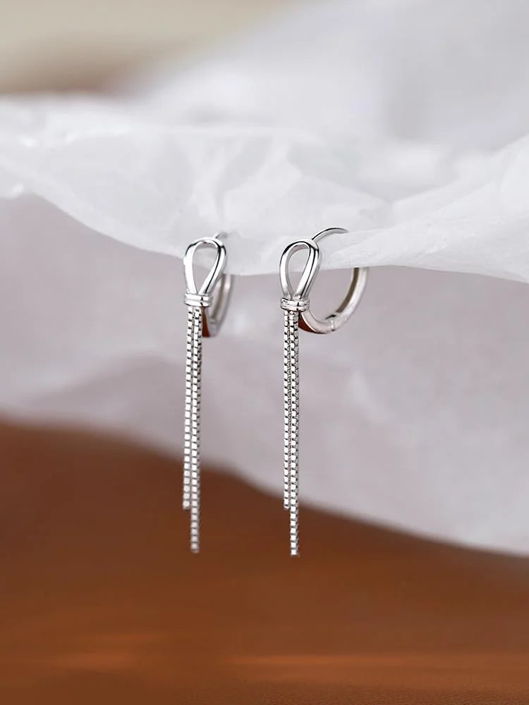 Silver Knot Tassel Earrings for Women Simple Encrusted Wedding Jewelry Accessories