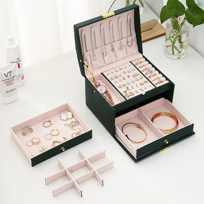 Coffret à bijoux de luxe à trois niveaux – Coffret de rangement en cuir avec serrure