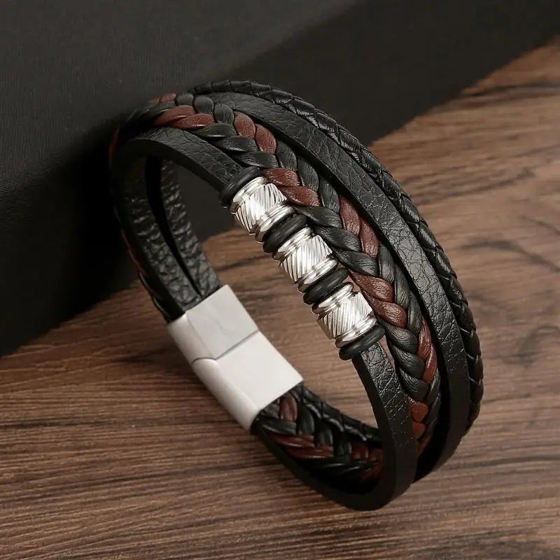 Klassiek Leren Armband voor Mannen – Handgeweven Multi-layer Design