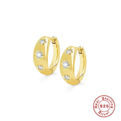 Boucles d'oreilles en argent à double cercle pour femme – Boucles d'oreilles créoles avec zircone – Accessoires de haute joaillerie – Cadeau de fête des mères en or 18 carats