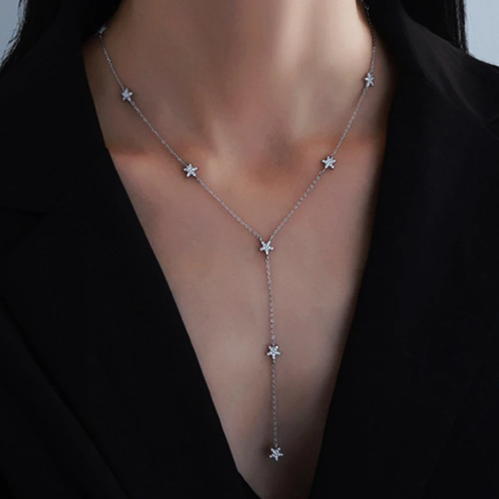 Collier étoile en argent véritable – Bijoux de luxe avec 9 breloques brillantes et zircones