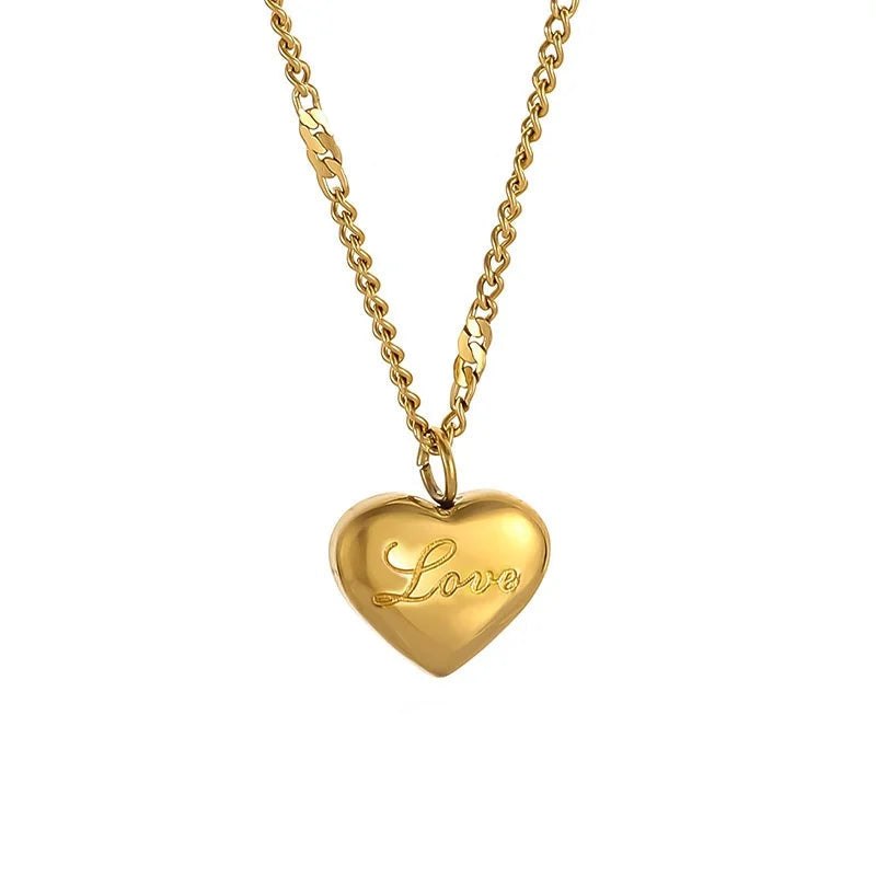 Collier pendentif Love en acier titane doré pour femme – Bijoux tendance pour les vacances, les fêtes et les cadeaux de Noël