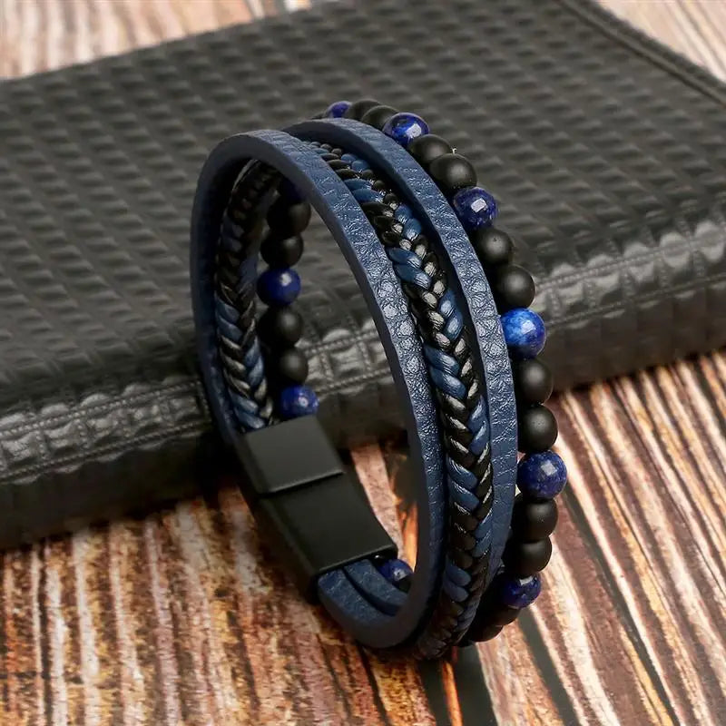 Bracelet en cuir classique pour homme – Design multicouche tissé à la main