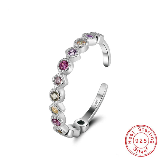 ✨ 925 Sterling Silver Rainbow Zircon Cocktail Ring – Adjustable &amp; Trendy 💎