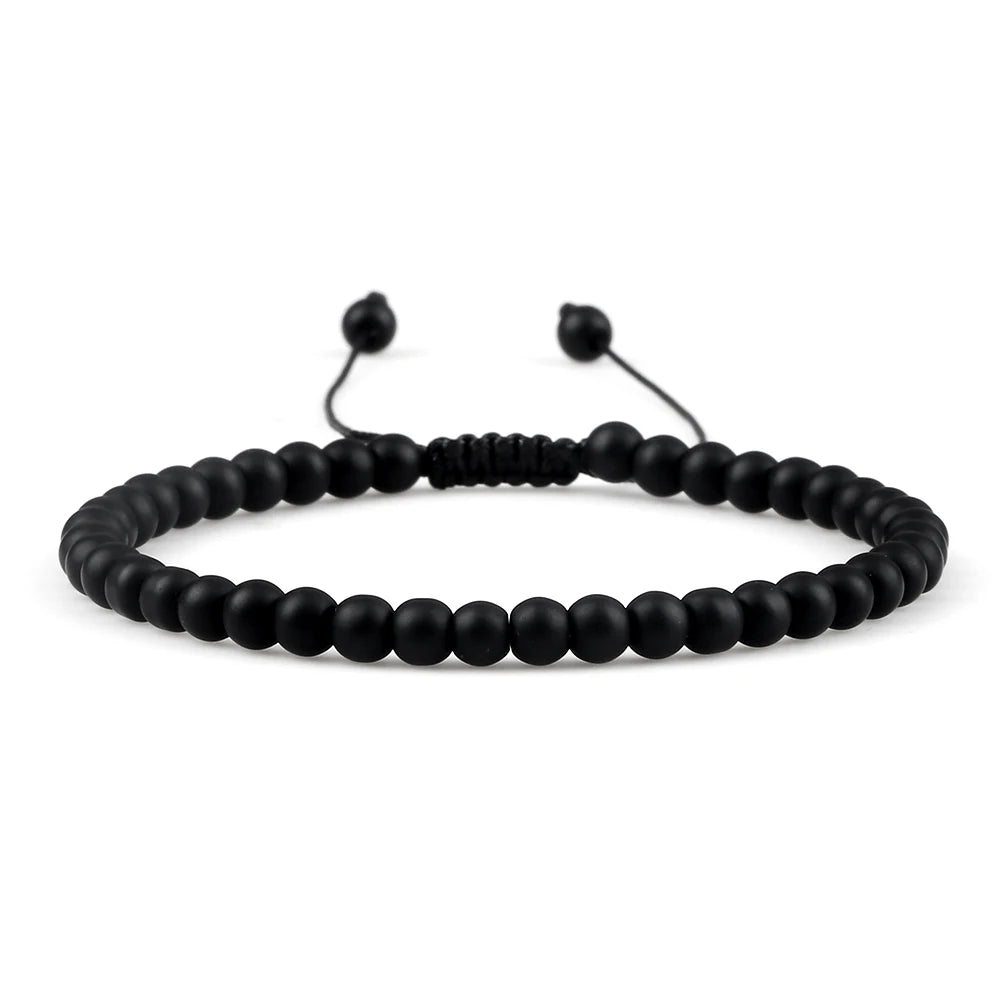 Handgemaakte Kralen Armband – Natuursteen Zwarte Onyx en Obsidiaan