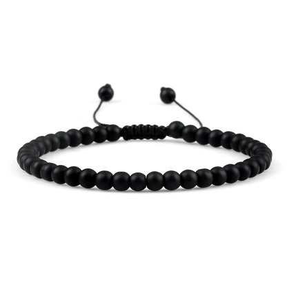 Handgemaakte Kralen Armband – Natuursteen Zwarte Onyx en Obsidiaan