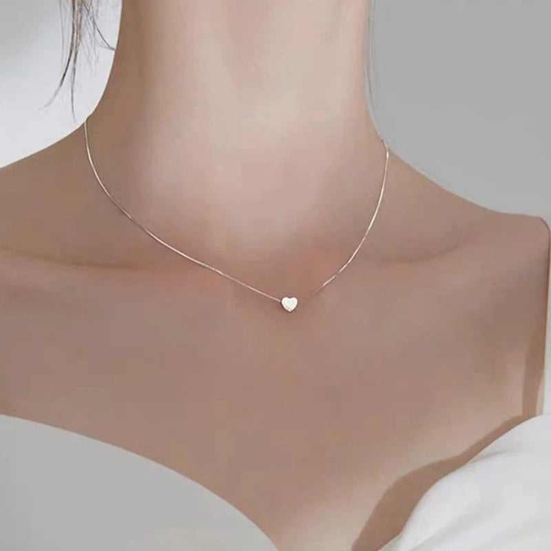 Silver Heart or Star Pendant Necklace Simple Charm Clavicle Necklace for Women Jewelry Gift 