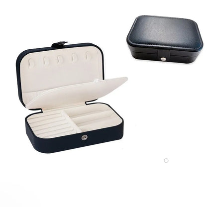 Portable Leather Jewelry Box - Compact Travel Case with Zipper and Snap