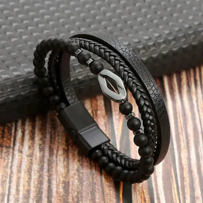 Klassiek Leren Armband voor Mannen – Handgeweven Multi-layer Design