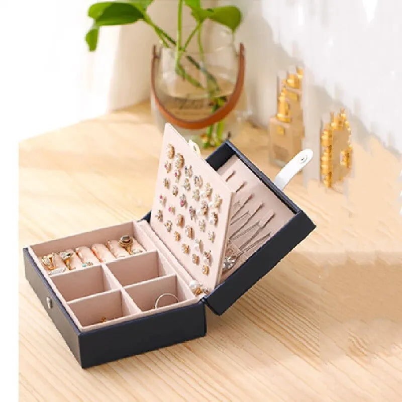 Double Layer Leather Jewelry Box – Compact and Portable for Home or Travel