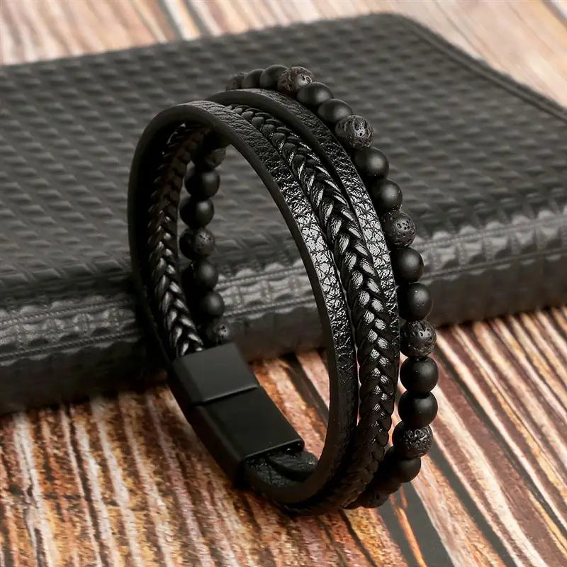 Klassiek Leren Armband voor Mannen – Handgeweven Multi-layer Design