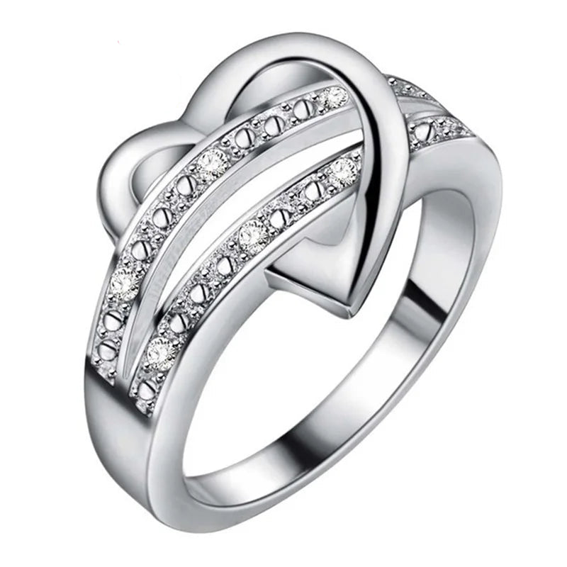 Heart Shaped Double Silver Rings for Women - The Best Gift for Your Girlfriend