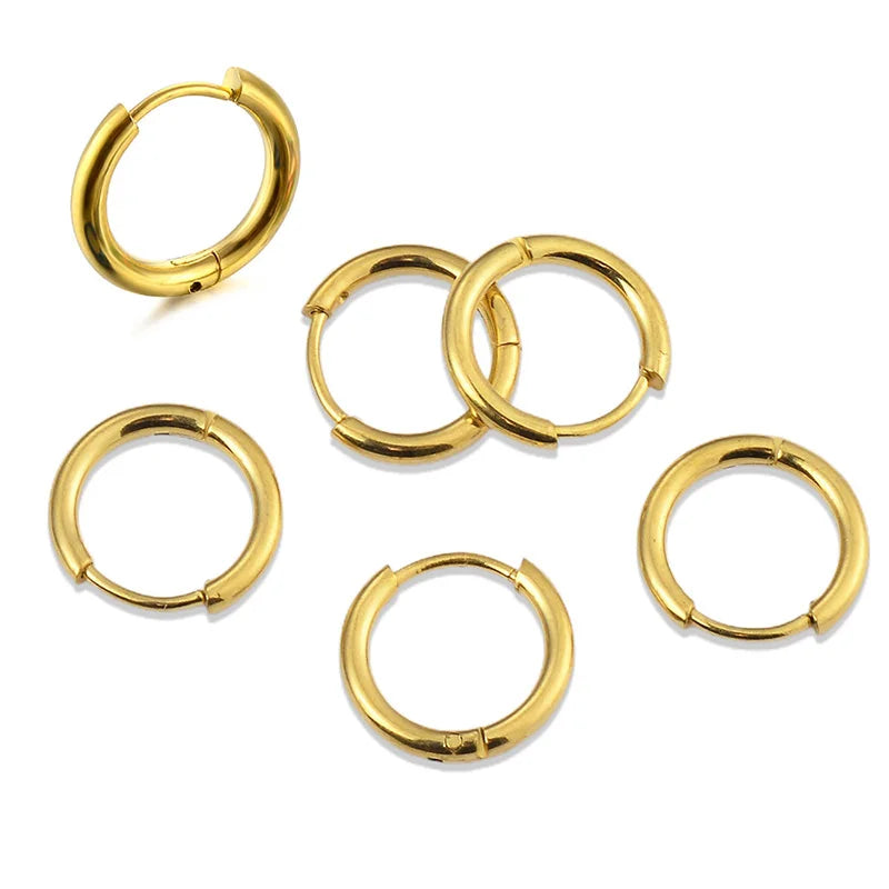 4 Pairs Stainless Steel Round Hoop Earrings Set – Gold Colored Hoops for Women and Men