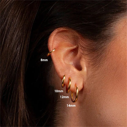 4 Pairs Stainless Steel Round Hoop Earrings Set – Gold Colored Hoops for Women and Men