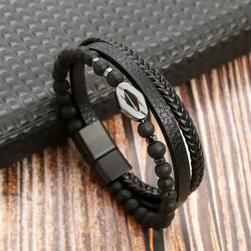 Klassiek Leren Armband voor Mannen – Handgeweven Multi-layer Design