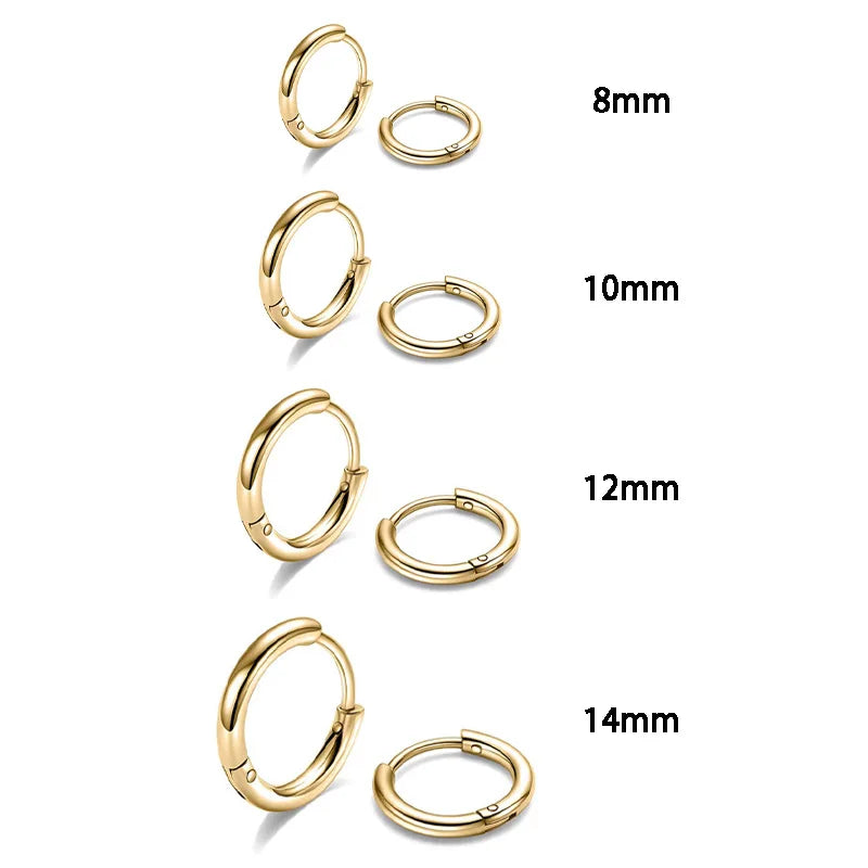 4 Pairs Stainless Steel Round Hoop Earrings Set – Gold Colored Hoops for Women and Men