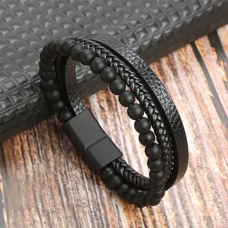 Klassiek Leren Armband voor Mannen – Handgeweven Multi-layer Design