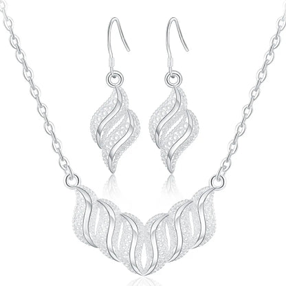 Silver Fashion Elegant Retro Leaves Necklace and Earrings Set for Women – Luxury Jewelry for Party and Wedding