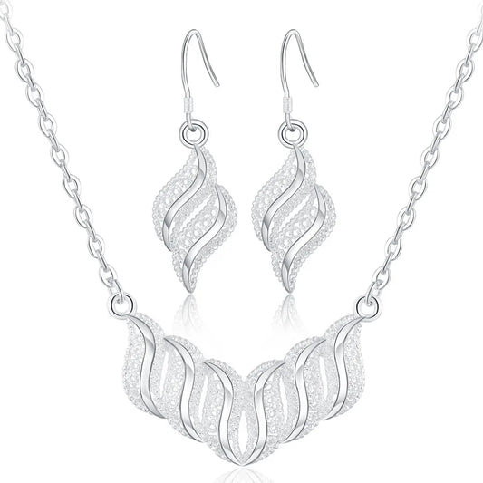 Silver Fashion Elegant Retro Leaves Necklace and Earrings Set for Women – Luxury Jewelry for Party and Wedding