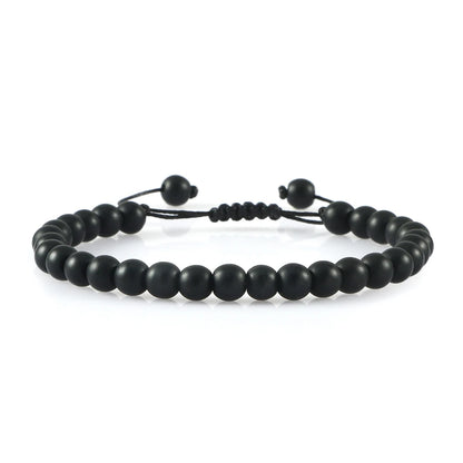 Handgemaakte Kralen Armband – Natuursteen Zwarte Onyx en Obsidiaan