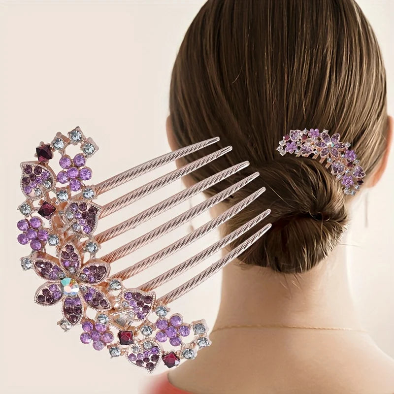 Pince à cheveux élégante en forme de fleur en strass – Accessoire de coiffure élégant pour femme