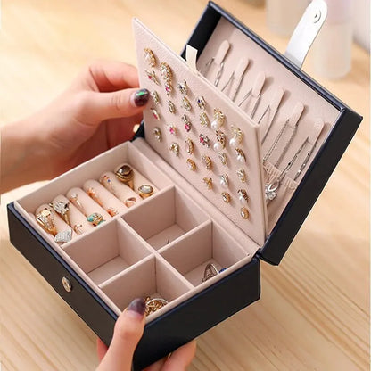 Double Layer Leather Jewelry Box – Compact and Portable for Home or Travel