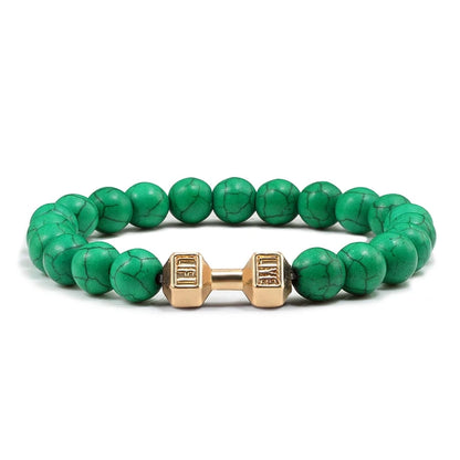 Natuurlijke Vulkanische Steen Armband – Zwart & Wit Kralen met Dumbbell Bedel (Unisex)