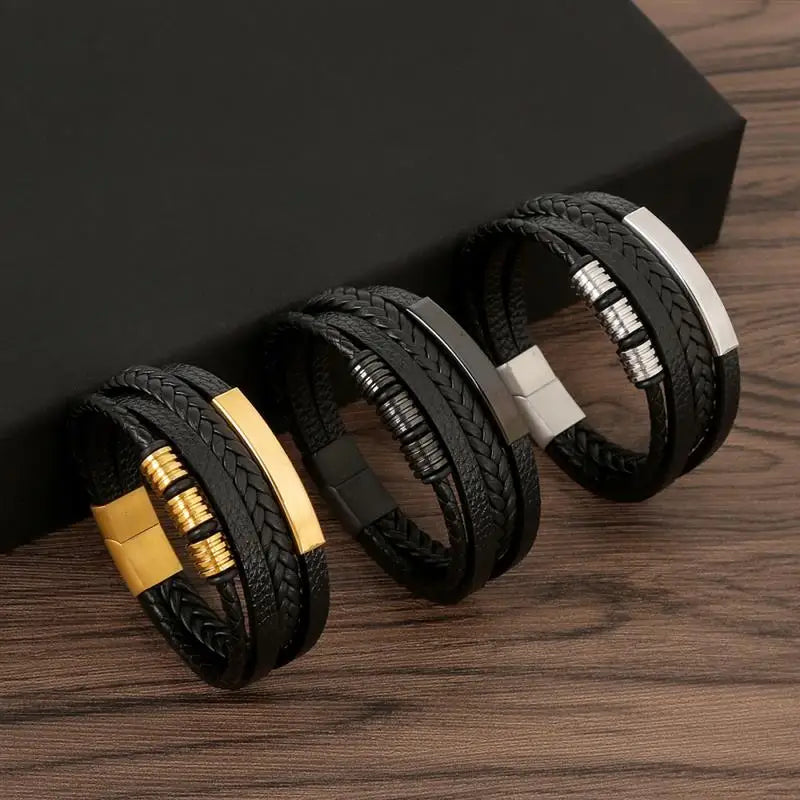 Klassiek Leren Armband voor Mannen – Handgeweven Multi-layer Design