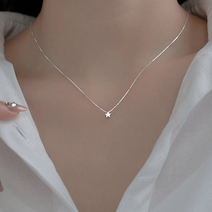 Silver Heart or Star Pendant Necklace Simple Charm Clavicle Necklace for Women Jewelry Gift 