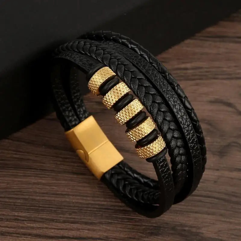 Klassiek Leren Armband voor Mannen – Handgeweven Multi-layer Design