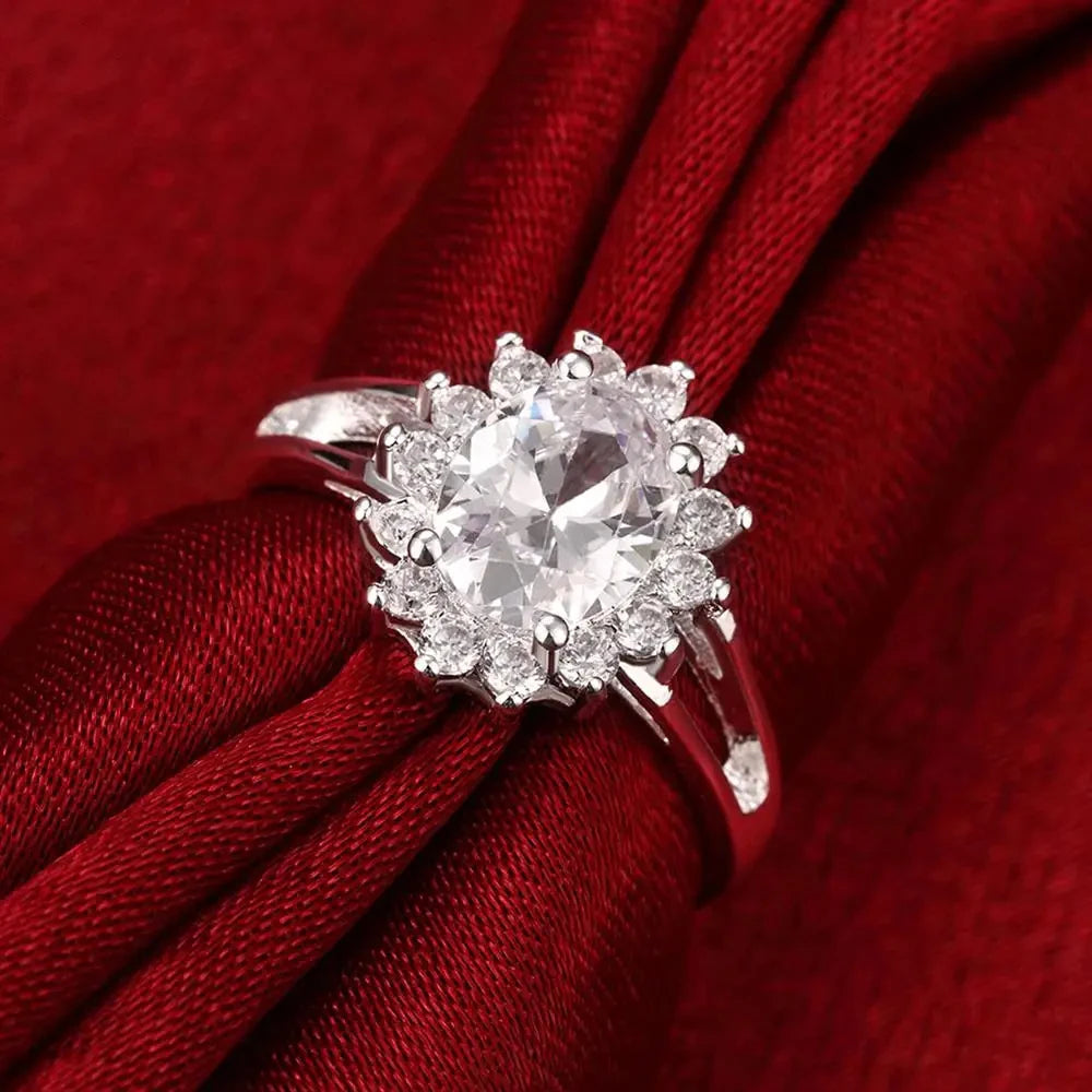 Crystal Flower Moissanite Diamond Rings For Women – Fashion Wedding Party Gifts Jewelry