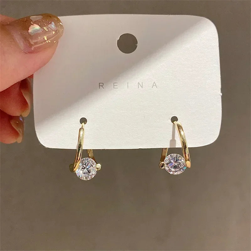 Gold Color Four-leaf Zircon Drop Dangle Earrings for Women – Charming Steel Hoop Earrings Bridal Accessories