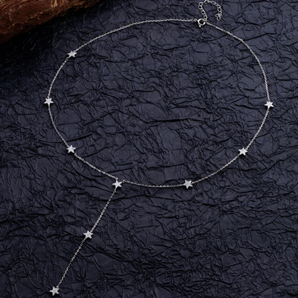 Collier étoile en argent véritable – Bijoux de luxe avec 9 breloques brillantes et zircones