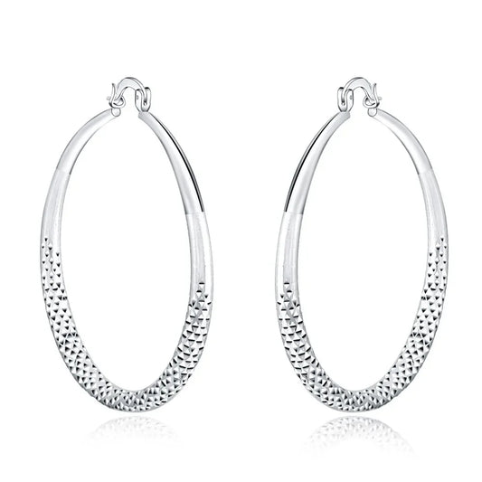 Charms Fine Silver 5CM Circle Hoop Earrings for Women Fashion Beautiful Wedding Party Jewelry Holiday Gifts